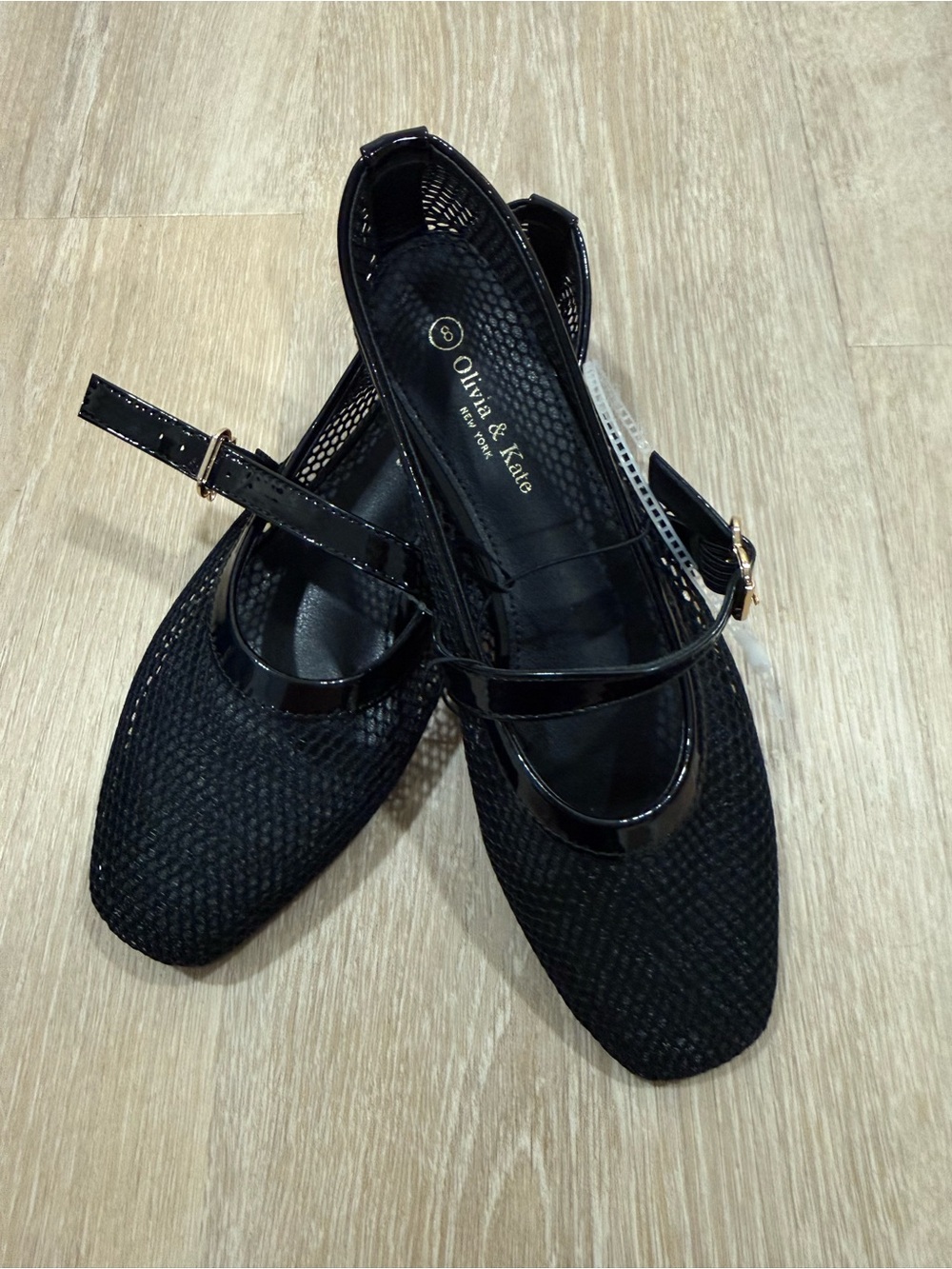 Black Olivia and Kate Flats with Patent Strap